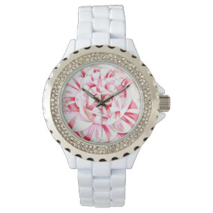 Stripe candy cane camellia armbandsur