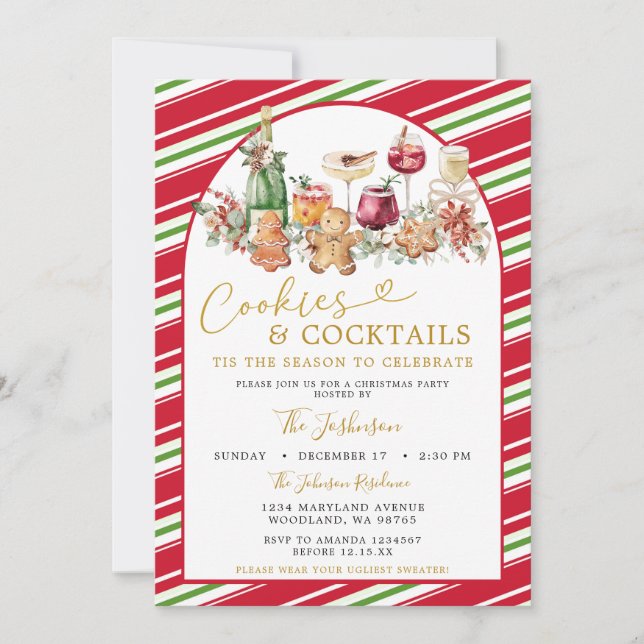 Stripe Cookies och Cocktail Klassisk jul Inbjudningar (Framsida)