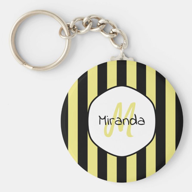 Stripe Cucumber Beetle Mönster Namn och Monogram Nyckelring (Framsidan)