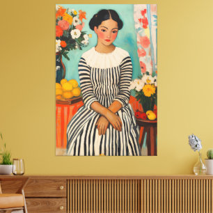 Stripe Elegance med Flowers Canvastryck