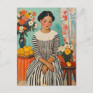 Stripe Elegance med Flowers Helg Vykort