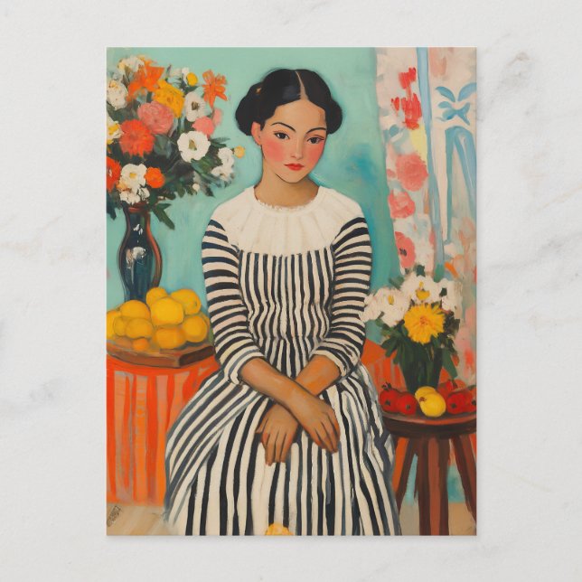 Stripe Elegance med Flowers Helg Vykort (Framsida)