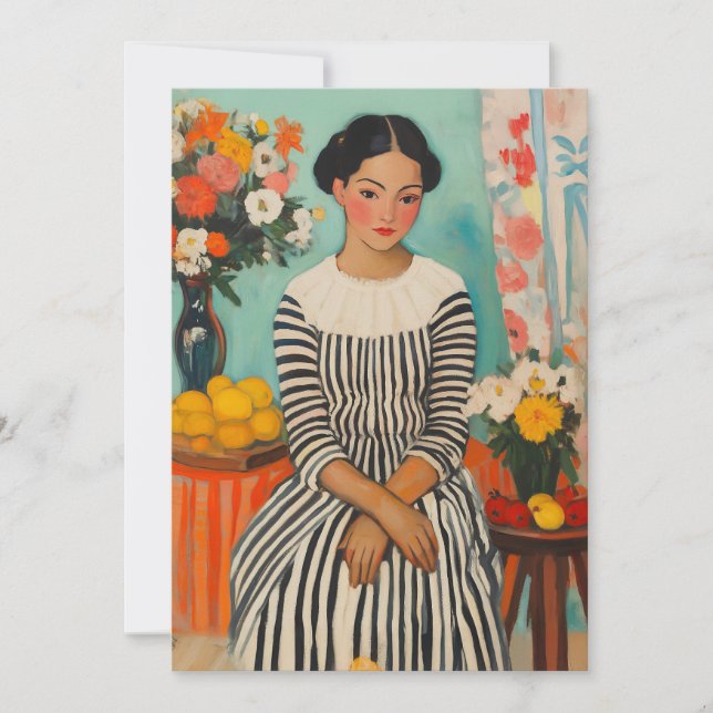 Stripe Elegance med Flowers Julkort (Framsida)