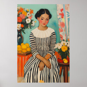 Stripe Elegance med Flowers Poster