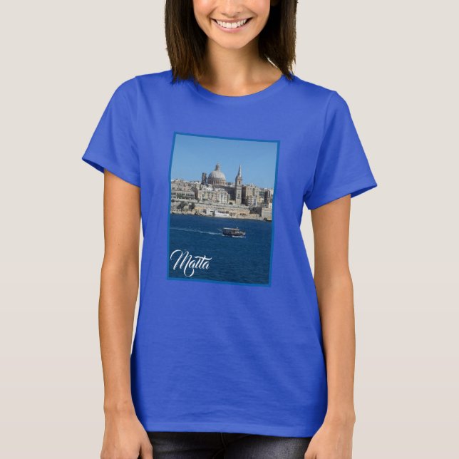 Stripe Fishing Boat in Valletta Harbour Malta T Shirt (Framsida)