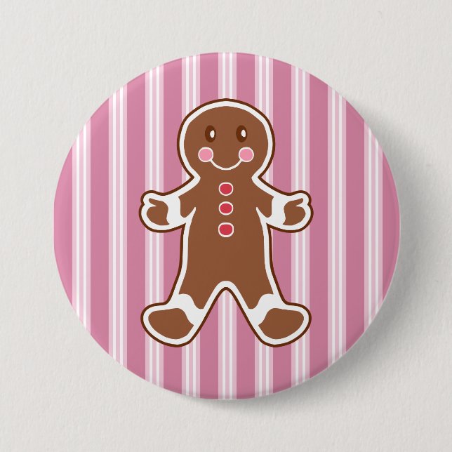 Stripe Gingerbröd Boy Button Knapp (Framsida)
