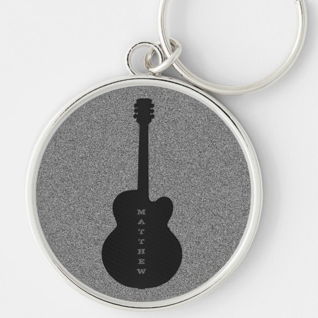 Stripe Guitar Keychain, svart Rund Silverfärgad Nyckelring (Framsidan)