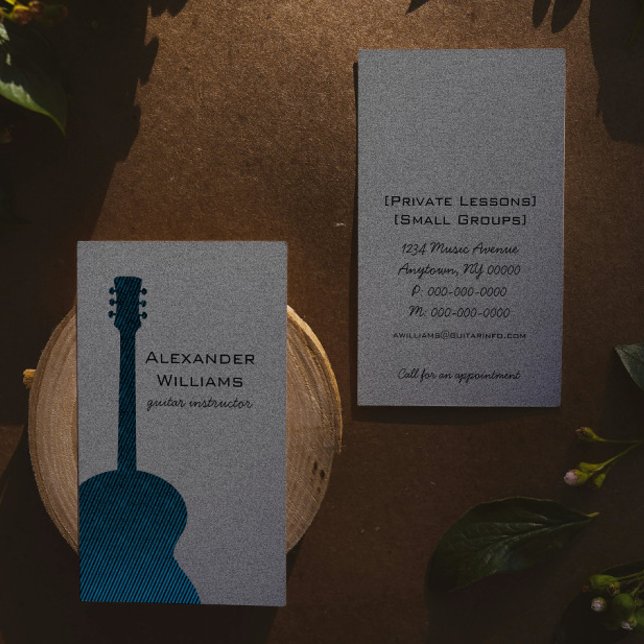 Stripe Guitar Music Affärskort, Blue Visitkort (Blue Striped Guitar Music Business Card)