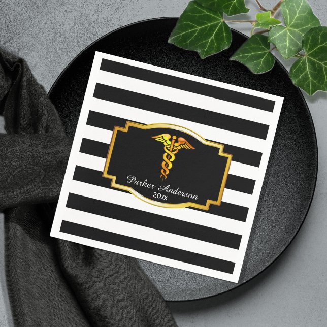 Stripe Guld Caduceus Medical | Sjuksköterska Stude Pappersservett (Skapare uppladdad)