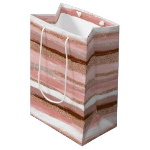 Stripe Guld Glitter Rosa Gift Bag