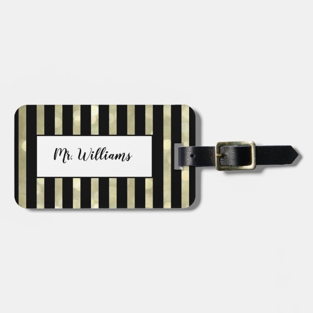 Stripe Guld Luggage Tag Bagagebricka (Horisontell Framsida)