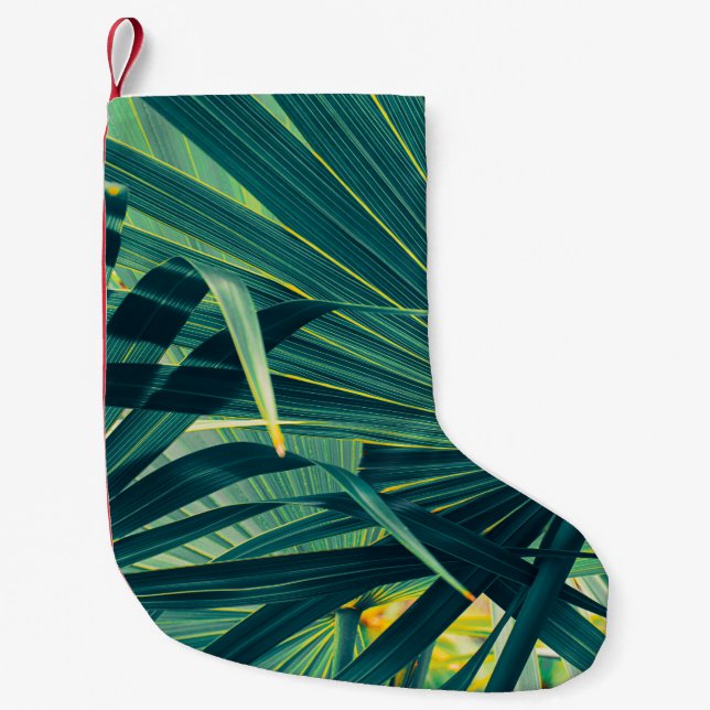 Stripe Handflatan Löv Toned Struktur Liten Julstrumpa (Framsidan)