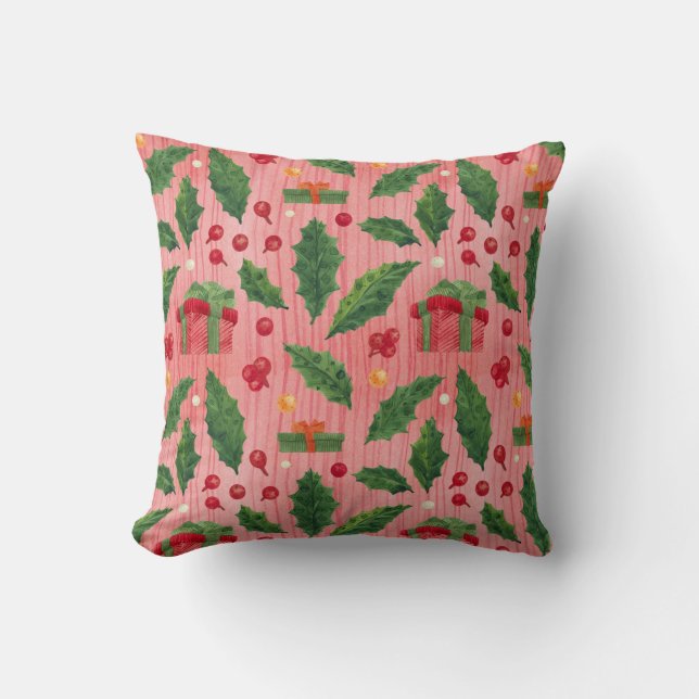 Stripe jul Holly Red Dekorativ kudde (Framsida)