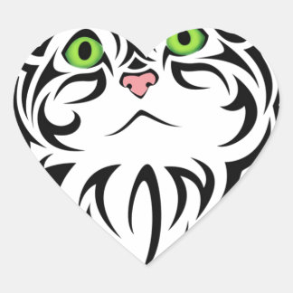Stripe Kattunge med Grönt Ögon Hjärtformat Klistermärke