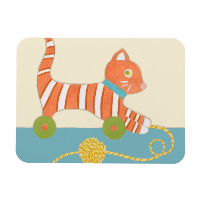 Stripe Leksak Cat med Boll av String Magnet (Horisontell)