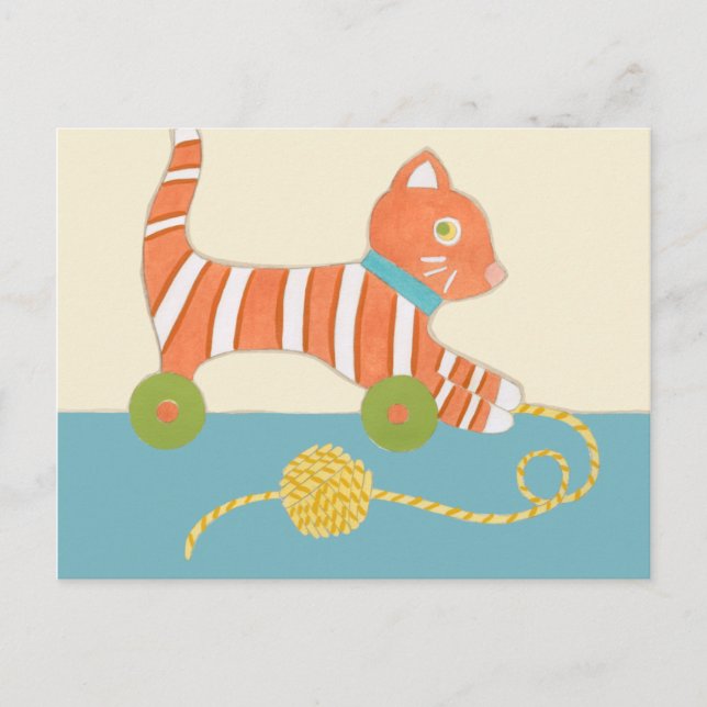 Stripe Leksak Cat med Boll av String Vykort (Framsida)