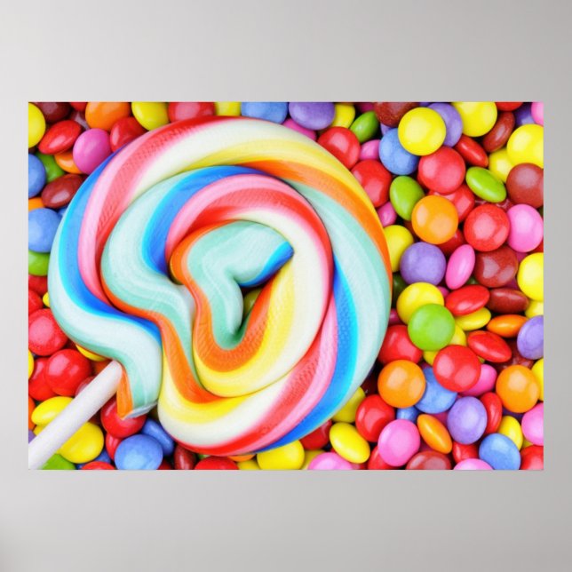 Stripe Lollipop och multifärgade Smarties Poster (Framsidan)