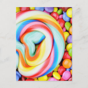 Stripe Lollipop och multifärgade Smarties Vykort