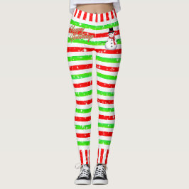 Stripe Lycklig Festive med Snögubbe och Snöflingor Leggings