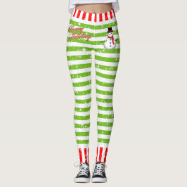 Stripe Lycklig Festive med Snögubbe och Snöflingor Leggings