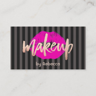Stripe Makeup Artist Ro Guld Rosa Läppar Kiss Visitkort