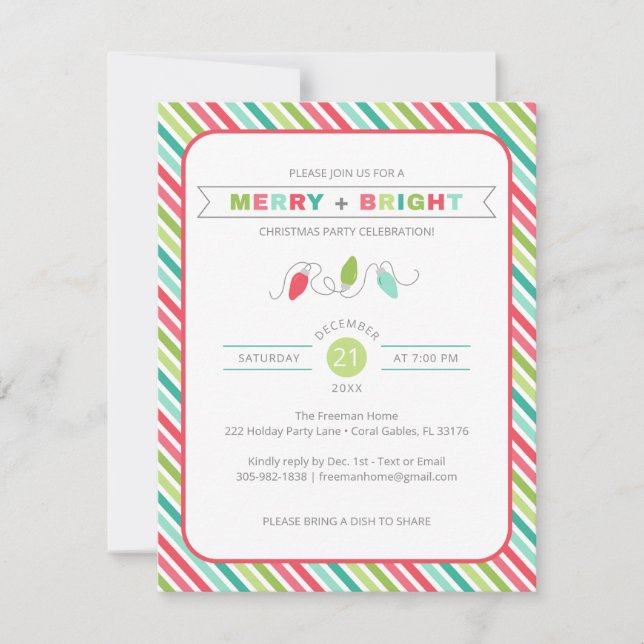 Stripe Merry + Bright Jul-inbjudan Inbjudningar (Framsida)