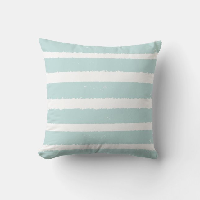 Stripe Mint Turkvoise Blue White Rand Nautical Kudde (Framsida)