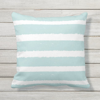 Stripe Mint Turkvoise Blue White Rand Nautical Kudde