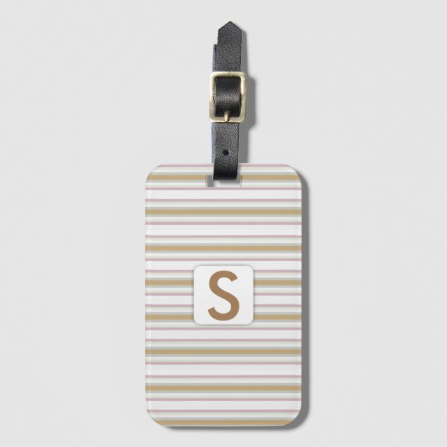 Stripe Mönster ・ Monogram Bagagebricka (Framsida vertikal)
