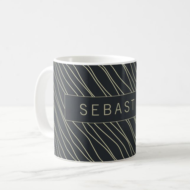 Stripe Mörk blått Mönster-Personligen Kaffemugg (Framsida vänster)