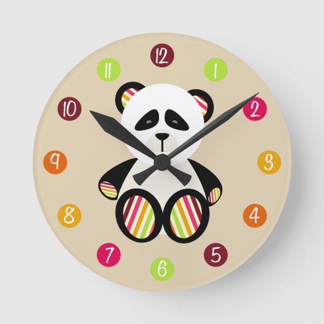 Stripe Panda Clock Rund Klocka (Framsida)