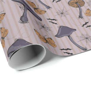 Stripe Plum Halloween Mushroom och Butterfly Presentpapper