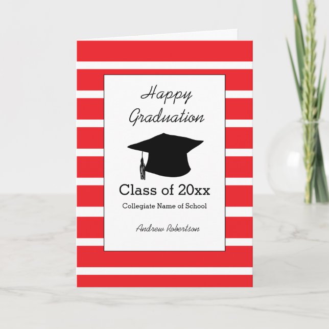Stripe Red Class of 2025 Studenten Kort (Framsida)