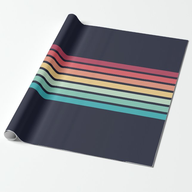 Stripe Retro Rand Mönster Presentpapper (Utrullad)