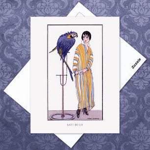 Stripe Robe Parrot Wegener Mode Illustration Vykort