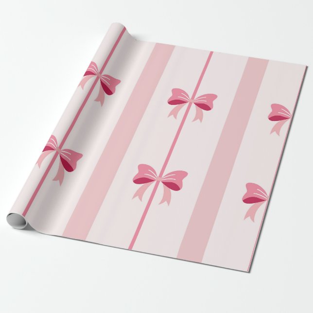 Stripe Rosa Bow Delight Presentpapper (Utrullad)