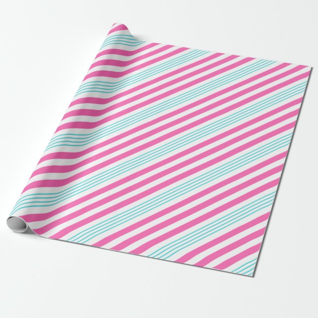 Stripe Rosa och Blue Candy cane  Presentpapper (Utrullad)