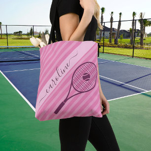 Stripe Rosa Tennis Racket Boll Söt Girly Cute Tygkasse