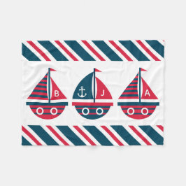 Stripe Sailboat Monogram Fleece Blanket