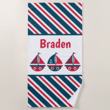 Stripe Sailboat Personlig Beach Towel