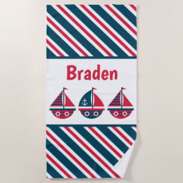 Stripe Sailboat Personlig Beach Towel