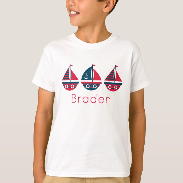 Stripe-segelbåtar Personlig T-Shirt (Framsida)