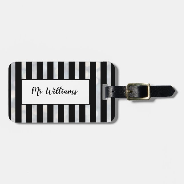 Stripe Silver Luggage Tag Bagagebricka (Horisontell Framsida)