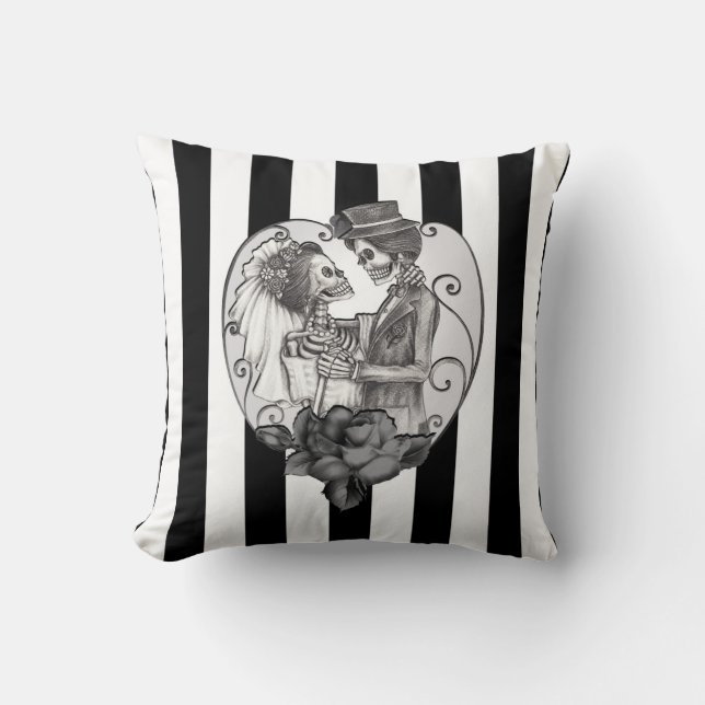 Stripe Skeleton Kärlek par Giftermål Dance Kudde (Framsida)