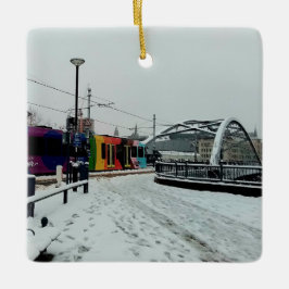 Stripe-trams Julgransprydnad Keramik