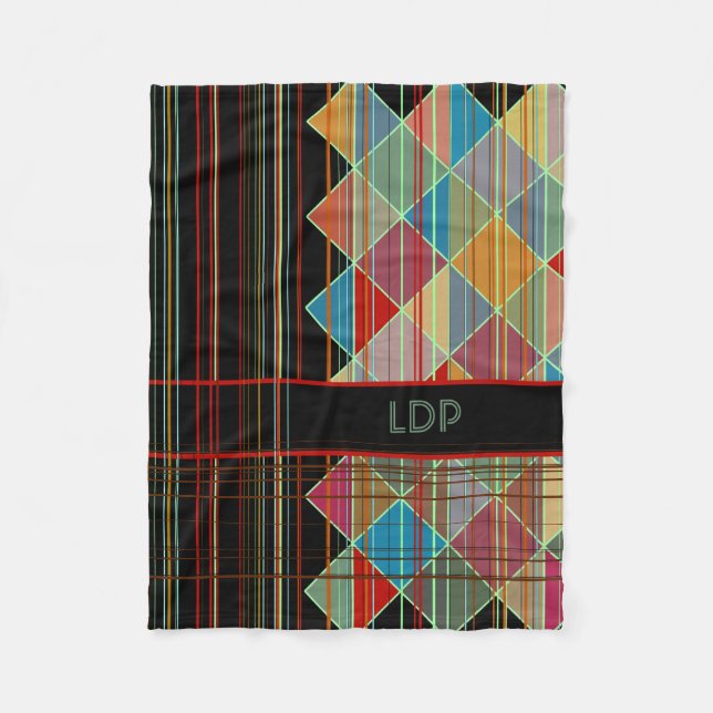 Stripe-triangelformer med Initialer på svart Fleecefilt (Framsidan)