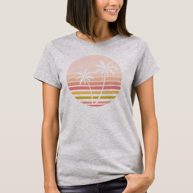 Stripe Tropical Handflatan Träd T Shirt (Framsida)