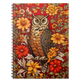 Stripe Uggla och Zinnia Flowers Anteckningsbok