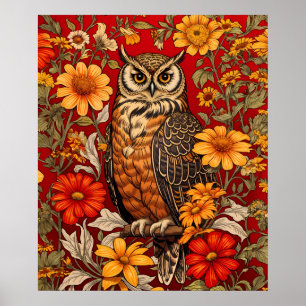 Stripe Uggla och Zinnia Flowers Poster