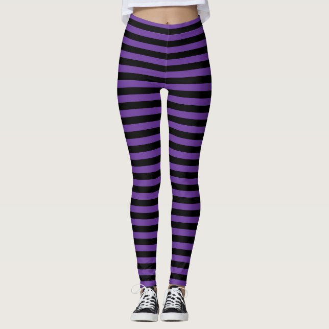 Stripe Violet och Black Halloween Wicked Witch Leggings (Framsida)